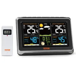 VEVOR Wetterstation Funkwetterstation mit Wettervorhersage Thermo-/Hygrometer RCC-Atomuhr 19cm Display 100m Fernübertragung 7 Sprachen Alarmfunktionen Automatische Kalibrierung 3-stufige Dimmung