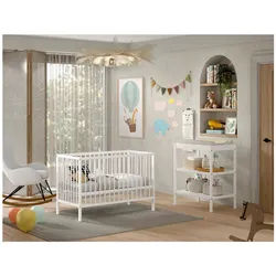 DINO Baby Set best. aus Babybett und Wickelregal, Buche massiv - versch. Ausführungen - Weiß