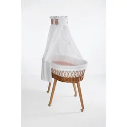 Mionido Stubenwagen-Komplettset , Rosa, Weiß, Buchefarben , Holz, Textil , 5-teilig , Buche , Höhe ca. 5 cm , Füllung: Hohlfaser , 60x167x100 cm , Bezug abnehmbar/waschbar, atmungsaktiv , Babymöbel & Kindermöbel, Babyzimmer, Babybetten, Stubenwagen & Babywiegen