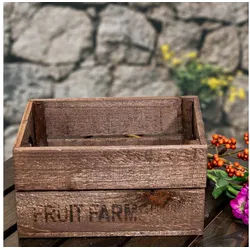 Antikas Gartenpflege-Set Holzkiste, Größe S, mit Aufdruck, in Shabby- Chick braun