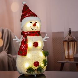 XXX LED Schneemann mit Mütze - Weihnachtsdeko - H: 42cm - Batteriebetrieb - für innen - rot/weiß