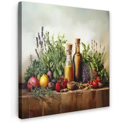 MuchoWow Leinwandbild Stilleben - Kräuter - Gewürze - Früchte - Farbenfroh 20x20 cm , Grün , Textil , Kiefer , Quadratisch , 20x20 cm , FSC 100% , gerahmt , Bilder & Rahmen, Bilder, Leinwandbilder
