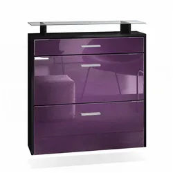 Vladon Schuhschrank Malea (hängender Schuhkipper für 16 Paar Schuhe, mit 2 Klappen und 1 Schublade und Glasablage) Schwarz matt/Brombeer Hochglanz (89 x 96 x 23 cm) lila