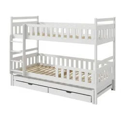 Kids Collective Etagenbett mit Schubladen und Ausziehbett 90x200 in Weiß , Holz , Kiefer , 90x200 cm , Babymöbel & Kindermöbel, Kinderzimmer & Jugendzimmer, Stockbetten