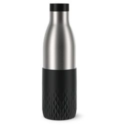 EMSA Bludrop Sleeve Trinkflasche, 0,7 Liter, Stabile Edelstahl Wasserflasche im ergonomischen Design, 1 Trinkflasche, Farbe: Schwarz