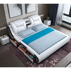Xlmoebel Multimediabett Multifunktions-Sofa mit USB-Anschluss und Lederpolsterung (1-tlg., Multifunktions Bett), Hergestellt in Europa weiß 180 cm x 220 cm x 117 cm