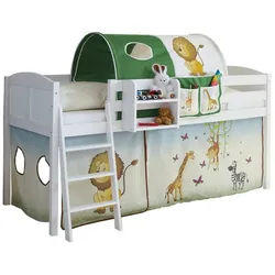 Ticaa Hochbett Hochbett "Eric" Country Kiefer Weiß Motiv bunt