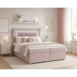 MOEBLO Boxbett NEST (Rosa, regenbogenförmige abgerundete Kopfstütze, mit Bettkasten, Samt, Velour, Bonell + Topper, Doppelbett - 160x200 cm), (BxHxT): 143 / 163 / 183 x 113 x 214 cm rosa 163 cm x 214 cm
