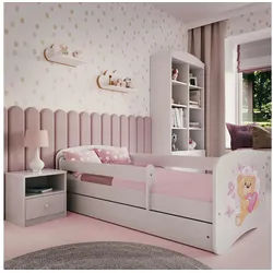 Raumhirsch Furniture Kinderbett 70x140, 80x160, 80x180 cm - Komplettset mit Matratze & Schublade (Bett für Mädchen, Einzelbett Kinder 2–12, mit Rausfallschutz & Lattenrost), verschiedene Farben & Designs weiß