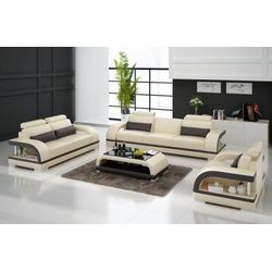 JVmoebel Sofa Designer Sofagarnitur Ledersofa Set 3+2+1 Garnitur Sofa Couch Neu beige|braun