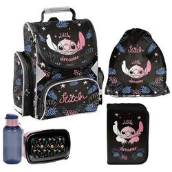 PASO Schulrucksack (Schulset, 5-tlg), Stitch, 5-tlg. Set, Schwarz schwarz