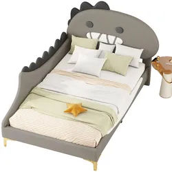 Okwish Kinderbett 90/200 cm in Dino-Form aus PU Grau , Kunststoff , 90x200 cm , Babymöbel & Kindermöbel, Kinderzimmer & Jugendzimmer, Kinderbetten