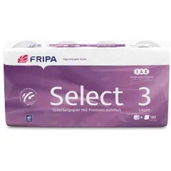 Fripa Select TAE Toilettenpapier, 3-lagig, 100 % Zellstoff, hochweiß, 1 Packung = 8 Rollen à 180 Blatt