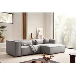 LeGer Home by Lena Gercke Ecksofa PIARA mit Kedernaht, Cord, Leinenoptik o. Strukturstoff, Couch, L-Form, wahlweise Ottomane rechts/links, schwarze Füße, bequemer Sitzkomfort grau|silberfarben