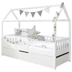 Mid.you Hausbett , Weiß , Holz , Kiefer , vollmassiv , Höhe ca. 18 cm , 90x200 cm , für Rollroste geeignet , Babymöbel & Kindermöbel, Kinderzimmer & Jugendzimmer, Kinderbetten, Spielbetten