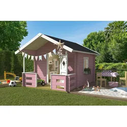 Spielhaus NORDIC HOLZ "LIDO", rosa (hellrosa), B:270cm H:210,9cm T:330cm, Holz, Spielhäuser, Spielhaus, BxTxH: 270x330x211 cm