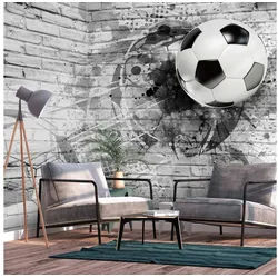 KUNSTLOFT Vliestapete Fußball Sport schwarz-weiß 4x2.8 m, halb-matt, lichtbeständige Design Tapete weiß 4.00 m x 2.80 m