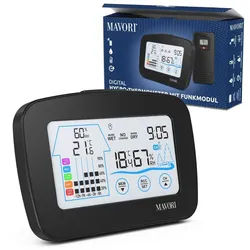 MAVORI Wetterstation Funk mit Außensensor – Hygrometer mit Thermometer – Funkwetterstation (Funk Wetterstation Innen und Außensensor - mit integrierter Funkuhr) schwarz