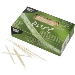 Papstar Pure Zahnstocher, Rund, aus Holz, 1 Packung = 1000 Stück, Länge: 6,8 cm