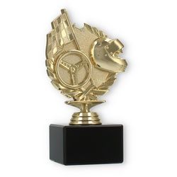 Pokal Kunststofffigur Rennsport gold auf schwarzem Marmorsockel 16,5cm