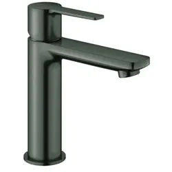 Grohe Lineare Einhand-Waschtischbatterie, S-Size, Push-Open Ablaufgarnitur, Ausladung 128mm, 23106AL1, Farbe: Hard graphite gebürstet
