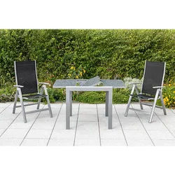 Gardenson Gartentisch , Silberfarben , Metall, Glas , rechteckig , eckig , 70x75.5x80-120 cm , ausziehbar , Gartenmöbel, Gartentische, Gartentische ausziehbar
