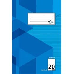 MICA Schulheft Schulheft A4 - Lineatur 20 - blanko mit Linienblatt - 16 Blatt
