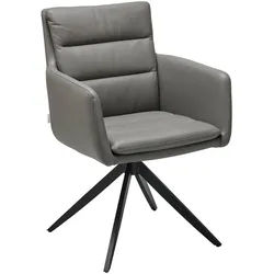 Livetastic Armlehnstuhl , Dunkelgrau , Metall, Leder , Echtleder , Büffelleder , Füllung: Polyetherschaumkern , A-Form , 60x88x62.5 cm , erweiterbar , Esszimmer, Esszimmerserien