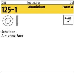 Reyher Unterlegscheibe 100er Pack Unterlegscheibe DIN 125-1 A 17x30x3 Aluminium 50 Stück DIN