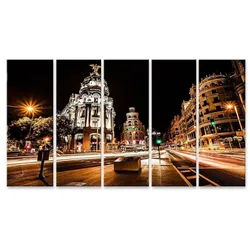 islandburner Leinwandbild Bild auf Leinwand Straßenverkehr in der Nacht Madrid Spanien Hdr Wandb