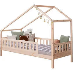 Mid.you Hausbett , Naturfarben , Holz , Birke,Kiefer , Schichtholz,massiv , Höhe ca. 16 cm , seitenverkehrt montierbar , 100x200 cm , nur für Rollroste geeignet, bodentiefer Einstieg , Babymöbel & Kindermöbel, Kinderzimmer & Jugendzimmer, Kinderbetten, Spielbetten