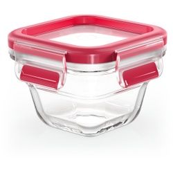 EMSA Clip & Close Frischhaltedose Glas, quadratisch, rot, 100% Ofenfest, aus Diamantglas, Fassungsvermögen: 180 ml