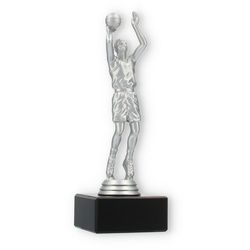 Pokal Kunststofffigur Basketballer silbermetallic auf schwarzem Marmorsockel 19,3cm