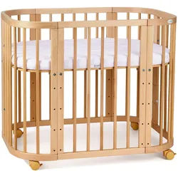 waldin Babybett Natur, 5in1 mit Matratze , Naturfarben , Holz , Echtholz,Buche , Oval , 65.5x92 cm , FSC 100% , Babymöbel & Kindermöbel, Babyzimmer, Babybetten, Gitterbetten
