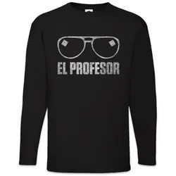 Urban Backwoods Langarmshirt El Prof Sunglasses Langarm T-Shirt Robbery Bank Money Cash Überfall (1-tlg) Professor Casa Heist Crime schwarz 5XL