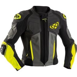 Ixon Vendetta Evo Motorrad Lederjacke, schwarz-grau-gelb, Größe XL für Männer