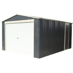 Garage aus Metall anthrazit 15,14m2 Rolltor + Verankerungskit X-METAL