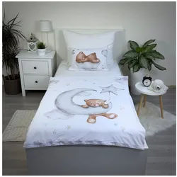 Jerry Fabrics Babybettwäsche Baby Bettwäsche mit Teddy auf Wolke 100x135 cm 100% Baumwolle, 1 teilig, Langlebig weiß