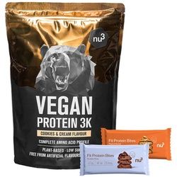 nu3 Vegan Protein 3K Shake, Cookies-Cream + Fit Protein Bites Double-Choc + Fit Protein Bites Peanut Butter