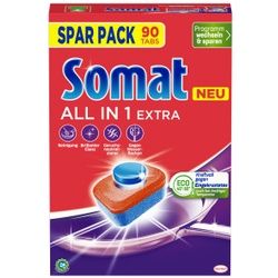 Somat 10 Tabs All in 1 Extra Spülmaschinentabs, Komplett neue Formel: Phosphatfrei und kraftvoller als zuvor, 1 Spar Pack = 90 Tabs