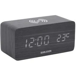 Karlsson Wecker , Schwarz , Holzwerkstoff , 15x7.1x7.4 cm , Weckfunktion, umstellbar von °C in °F, Hintergrundbeleuchtung, Temperaturalarm , Dekoration, Uhren, Wecker