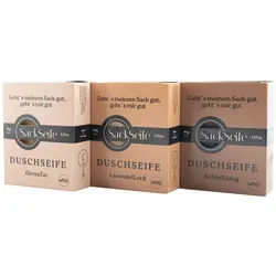 SackSeife ShowerSet | 3 handgemachte Duschseifen Vegan, Natürlich & Kraftvoll reinigend Seife 270 g Männer