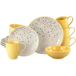 Creatable Kombiservice , Creme, Gelb , Keramik , 16-teilig , Punkte , 300 ml,400 ml , handbemalt, lebensmittelecht, stapelbar , Geschirr, Geschirrsets, Kombiservice