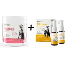FlexiHard – Unterstützung für gesunde Gelenke und einen gesunden Bewegungsapparat bei Hunden 200g + Lab-v ADE Complex – Vitamin-A-, D- und E-Komplex als Spray für Hunde und Katzen