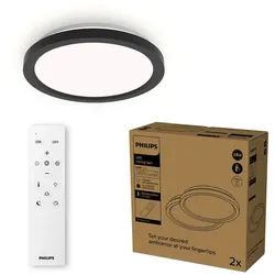 Philips LED Deckenleuchte Multipack 2x All In One 24W, 2400 Lumen, 30cm rund, CCT - über Fernbedienung, Dimmer, Dimmfunktion, Farbsteuerung, Fernbedienung, Infrarot inkl., Memoryfunktion, dimmbar über Fernbedienung, mehrere Helligkeitsstufen, LED fest integriert, warmweiß - kaltweiß, inkl. Fernbedienung schwarz