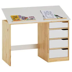 Idimex Kinderschreibtisch Emma , Naturfarben, Weiß , Holz , Kiefer , Mode , 114x76x55 cm , FSC Mix , Babymöbel & Kindermöbel, Kinderzimmer & Jugendzimmer, Kinderschreibtische