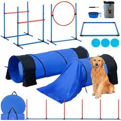 VEVOR Agility-Trainingsgerät für Hunde, 7-teiliges Set mit verstellbaren hohen Hürden, 6 Slalomstangen, 2 Tunneln, Sprungring, Pausenbox, 3 Frisbees, Pfeife, faltbarem Napf, Hindernisparcours-Set für Welpen mit 3 Taschen