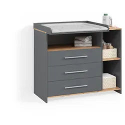 Livinity® Wickelkommode Torino Anthrazit/Goldkraft Eiche mit 3 Schubladen , Anthrazit, Honigeiche , Holzwerkstoff , 2 Fächer , Rechteckig , 113x93x53.1 cm , Babymöbel & Kindermöbel, Babyzimmer, Wickelkommoden & Zubehör, Wickelkommoden