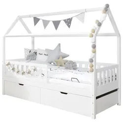 Mid.you Hausbett , Weiß , Holz , Kiefer , vollmassiv , Höhe ca. 18 cm , 90x200 cm , für Rollroste geeignet , Baby & Kindermöbel, Kinder- & Jugendzimmer, Kinderbetten, Spielbetten