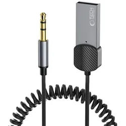 TECH PROTECT Audio-Adapter 3.5 mm Klinkenstecker, USB-A (Ladeanschluss) zu Bluetooth, 3.5 mm Klinke, Bluetooth Audioadapter mit 3.5 mm Klinke und Freisprechfunktion grau